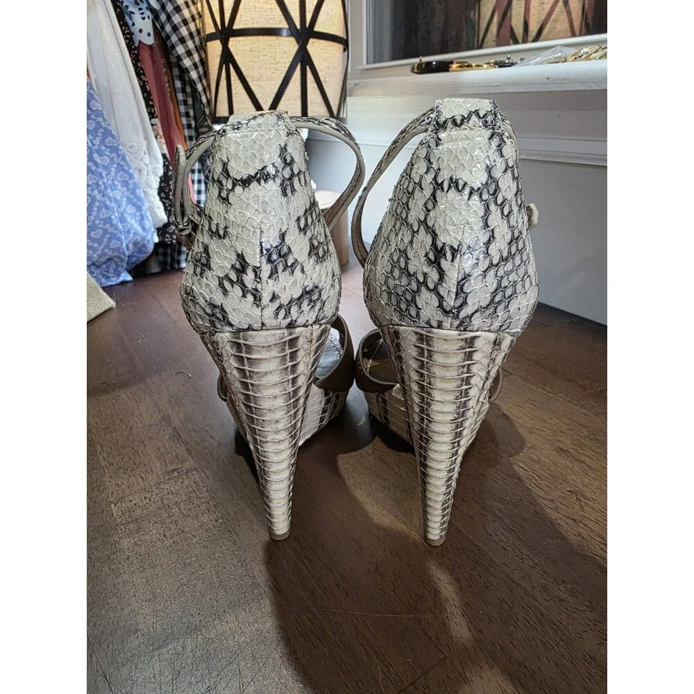 Tory Burch Livia Genuine Snakeskin Leather Platform Wedge Sandals Size 7.5 M